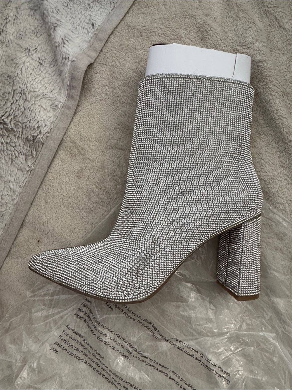 Women's Crystal-Embellished Silver Ankle Boots